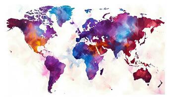 Watercolor world map. Illustration AI Generative photo