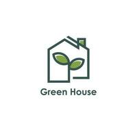 Green house logo with modern simple line art style vector