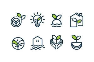 Nature logo icon set with modern simple line art style vector