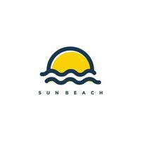 Sun beach logo with modern simple line art style vector