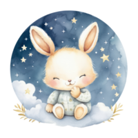 Cute watercolor baby good night bunny on moon Illustration AI Generative png