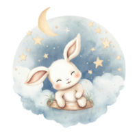 Cute watercolor baby good night bunny on moon Illustration AI Generative png