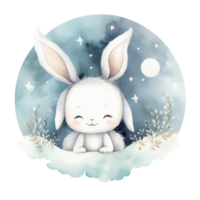 Cute watercolor baby good night bunny on moon Illustration AI Generative png