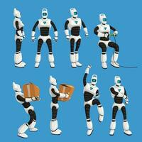 robot in different poses in set on blue background vector