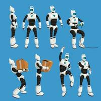 robot en diferente poses en conjunto en azul antecedentes vector