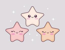 Adorable hand drawn kawaii stars. Cute comic characters. Child print for graphic tee. vector