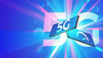 nuevo 5to Generacion de Internet, 5g red inalámbrico con alto velocidad conexión en línea juego de azar, descargando, en línea música y películas en teléfono inteligente concepto. vector ilustración.