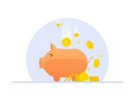 Flat design Piggy bank with coins on isolated white background, Investment,  Saving money concept with piggy bank, piggy bank icon vector illustration.