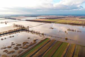 flooded fields flood after dam failure aerial photo