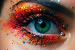 festive beautiful eye makeup with sparkles generative ai photo