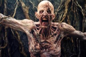 scary zombie man with melt skin photo