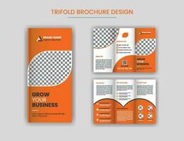 creativo corporativo negocio tríptico folleto diseño, profesional tri doblez folleto diseño diseño con naranja color Pro vector. vector