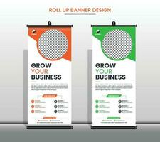 Creative business agency roll up banner design, Corporate rollup banner with orange, green 2 color template pro vector