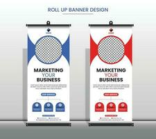 Creative business agency roll up banner design, Corporate rollup banner with dlue, red 2 color template pro vector