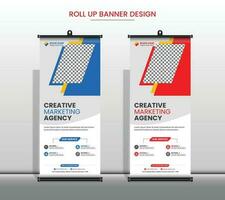 Creative business agency roll up banner design, Corporate rollup banner with biue, red color template pro vector