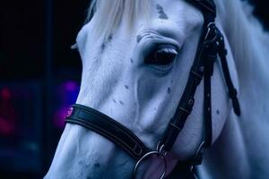 white horse at night generative ai photo
