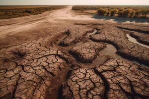 sequía seco mar agrietado tierra generativo ai foto