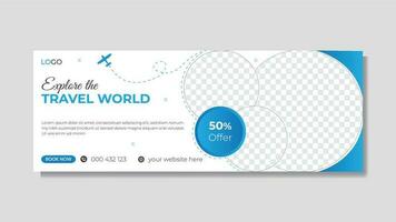 Modern tour and travel timeline cover design and web banner design vector for travel agency.