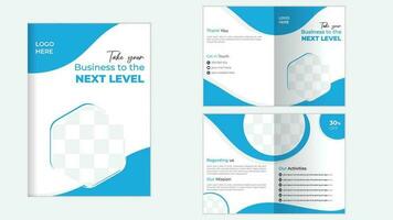 Professional abstract bi-fold business brochure design vector template.