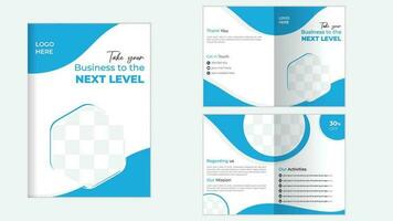 Professional abstract bi-fold business brochure design vector template.