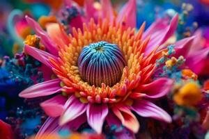 close-up of a multi-colored bud of a beautiful flower that has blossomed generative ai photo