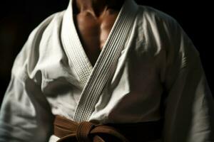 hombre en blanco kimono marcial letras generativo ai foto