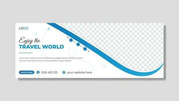 Modern abstract blue color tour and travel timeline  cover design and web banner design vector template.