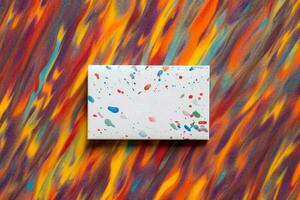 business card mockup with colorful paints, art white blank with copy space  generative ai photo