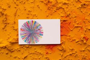 business card mockup with colorful paints, art white blank with copy space photo