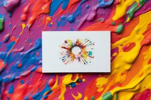 business card white blank with copy space and colorful paints generative ai photo