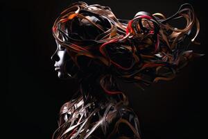 silhouette woman with black white hair and colorful stripe ribbon generative ai photo