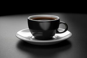 dark coffee cup with hot coffee on the table on a dark background generative ai photo