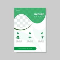 Modern green eco flyer A4 vector template for poster, cover, ads, social banner, marketing material, magazines, presentations, illustration design on the subject of nature, environment and organic.