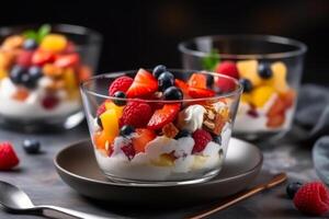 fruit and berry ice cream in a glass photo