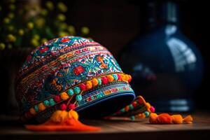 tradicional vistoso asiático sombrero generativo ai foto