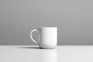 white cup with morning coffee on gray background, copy space generative ai photo