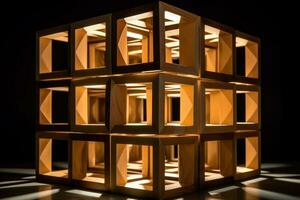 wooden cube soft light generative ai photo