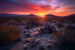 noche Desierto a rojo rosado puesta de sol generativo ai foto