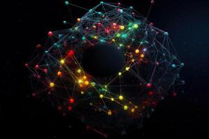 Blockchain, neural network and artificial intelligence, high tech process photo