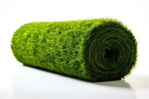 green roll artificial grass on white background generative ai photo