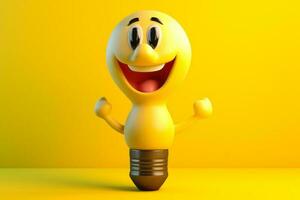 yellow light bulb character smile generative ai photo