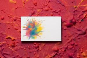 business card white blank with copy space and colorful paints photo