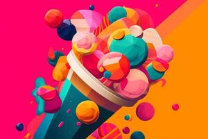 abstract drawing of colorful ice cream on a colored background photo