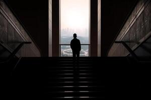 the boy watches from the window at the world of possibilities photo