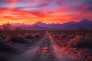 road in the evening desert at sunset generative ai photo
