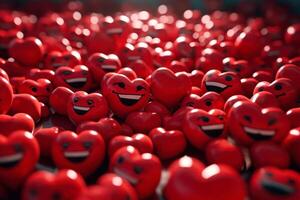 amor día un muchos de rojo corazones con sonrisas generativo ai foto