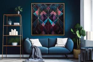 room interior in cold marine tones and the image of a geometric abstract pattern photo