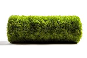 green roll artificial grass on white background generative ai photo