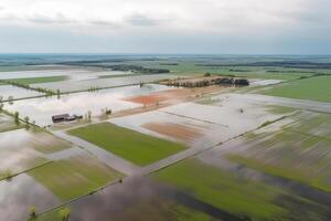 flooded fields flood after dam failure aerial photo