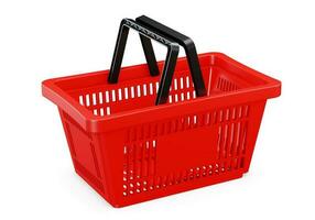 Red shopping basket. Render 3D. Isolated on white background photo